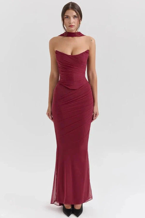 Women's Cocktail Strapless Mesh Back Tie Maxi Dress - product image 12