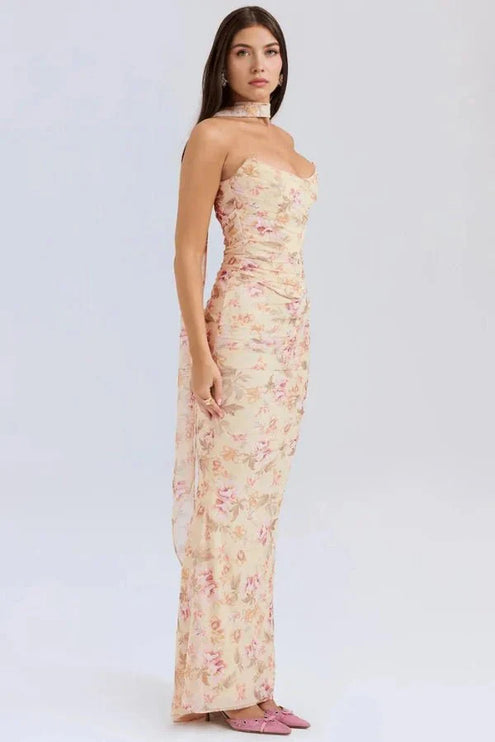 Women's Cocktail Strapless Mesh Back Tie Maxi Dress - product image 16
