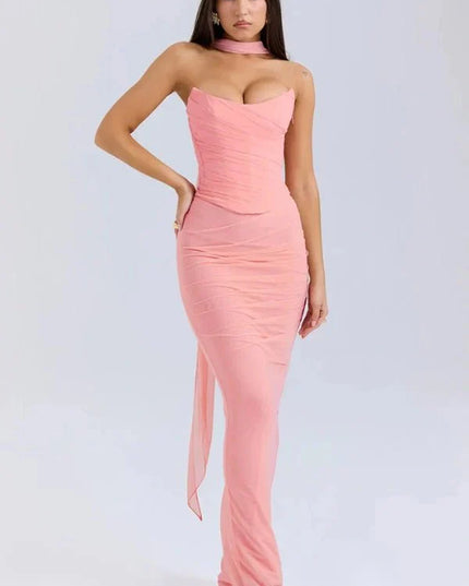 Women's Cocktail Strapless Mesh Back Tie Maxi Dress - product image 18
