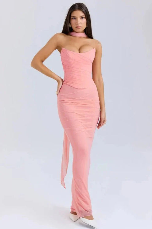 Women's Cocktail Strapless Mesh Back Tie Maxi Dress - product image 18