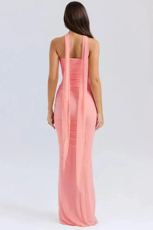 Women's Cocktail Strapless Mesh Back Tie Maxi Dress - product image 19