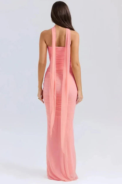 Women's Cocktail Strapless Mesh Back Tie Maxi Dress - product image 19