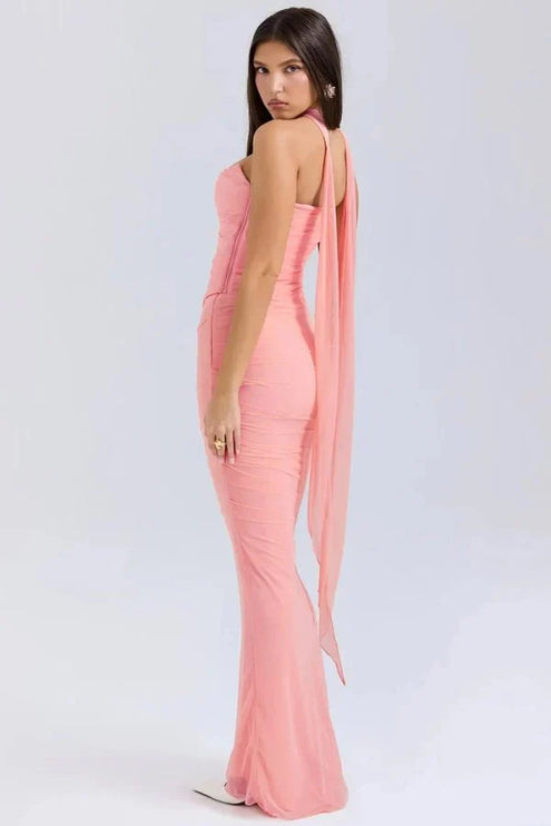 Women's Cocktail Strapless Mesh Back Tie Maxi Dress - product image 20