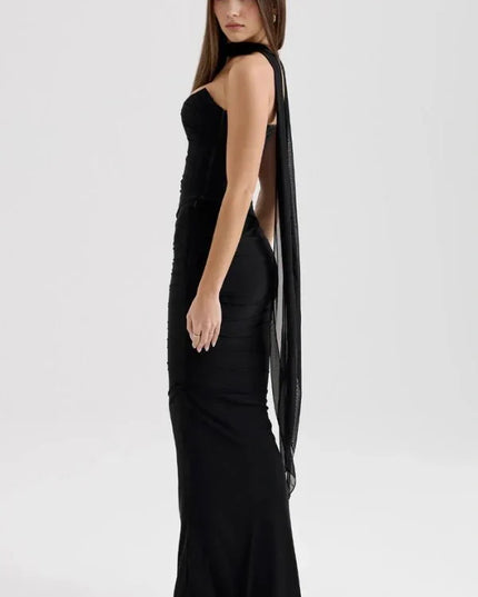 Women's Cocktail Strapless Mesh Back Tie Maxi Dress - product image 3