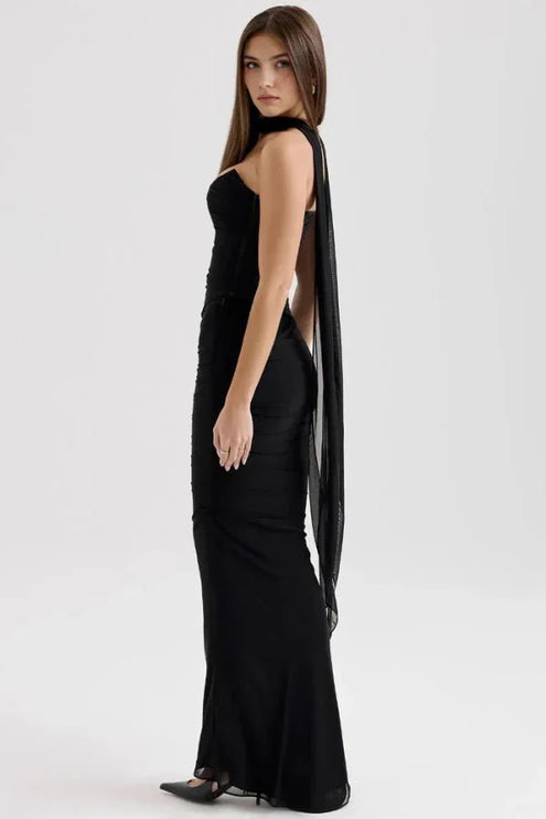 Women's Cocktail Strapless Mesh Back Tie Maxi Dress - product image 3