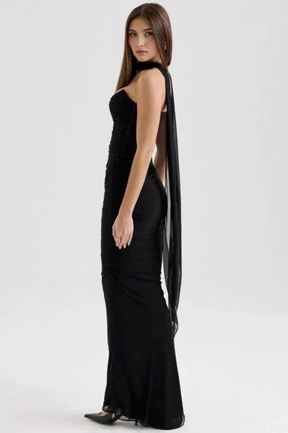 Women's Cocktail Strapless Mesh Back Tie Maxi Dress - product image 3