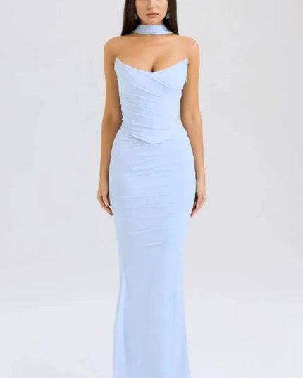 Women's Cocktail Strapless Mesh Back Tie Maxi Dress - product image 4