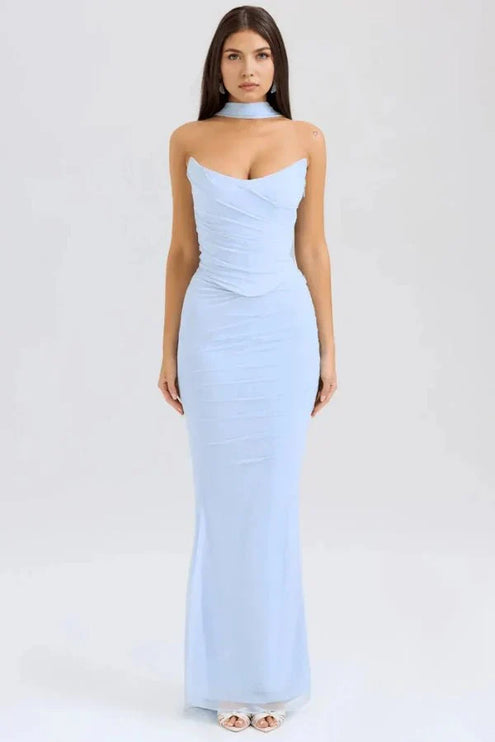 Women's Cocktail Strapless Mesh Back Tie Maxi Dress - product image 4