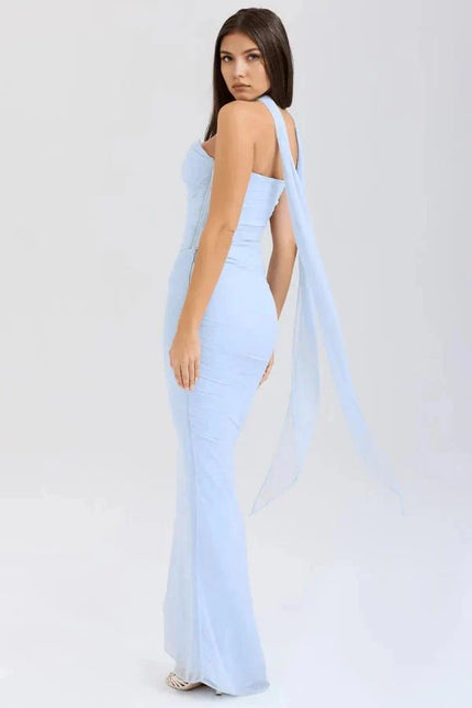 Women's Cocktail Strapless Mesh Back Tie Maxi Dress - product image 5