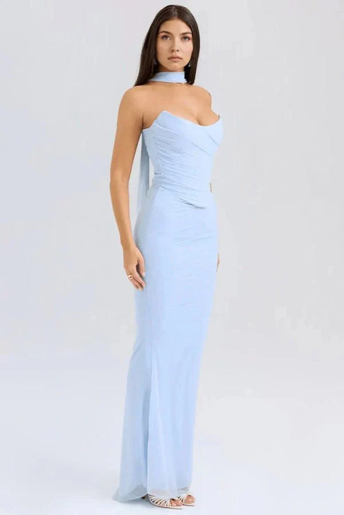 Women's Cocktail Strapless Mesh Back Tie Maxi Dress - product image 6