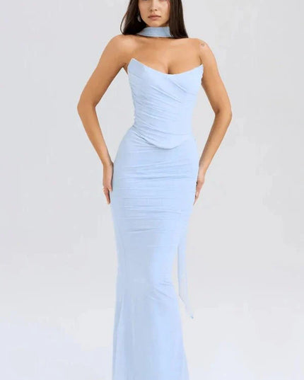 Women's Cocktail Strapless Mesh Back Tie Maxi Dress - product image 7