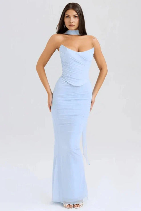 Women's Cocktail Strapless Mesh Back Tie Maxi Dress - product image 7