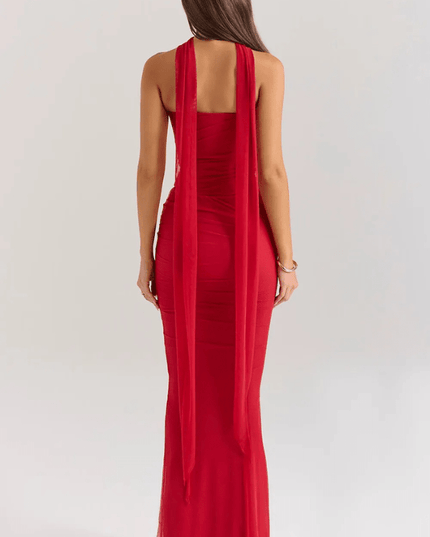 Women's Cocktail Strapless Mesh Back Tie Maxi Dress - product image 9