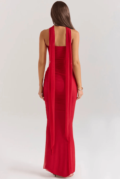 Women's Cocktail Strapless Mesh Back Tie Maxi Dress - product image 9