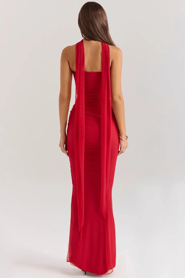 Women's Cocktail Strapless Mesh Back Tie Maxi Dress - product image 9
