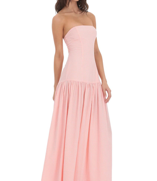 Women's Strapless Ruched Sleeveless Cocktail Maxi Dress