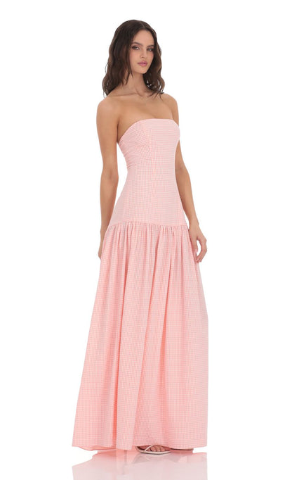 Women's Strapless Ruched Sleeveless Cocktail Maxi Dress