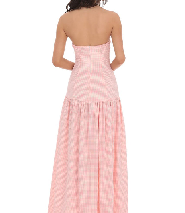 Women's Strapless Ruched Sleeveless Cocktail Maxi Dress