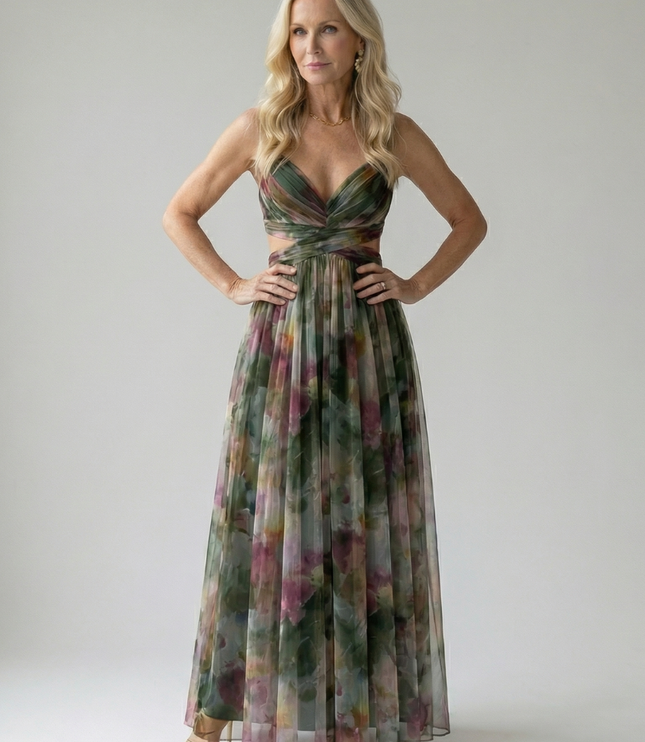 Women's Strappy Wrap Front Sleeveless Maxi Sundress