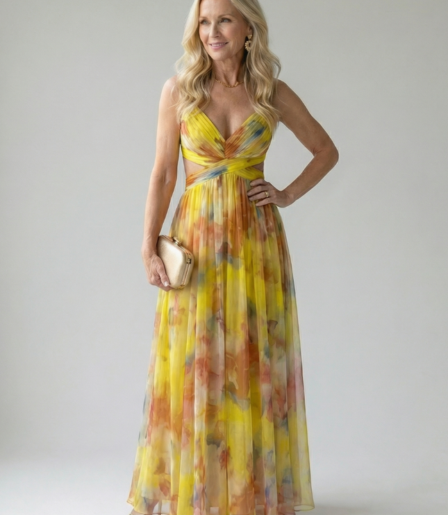 Women's Strappy Wrap Front Sleeveless Maxi Sundress