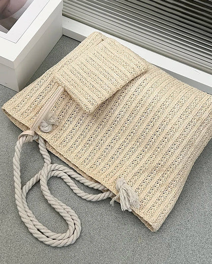 Women's Straw Bag with a Matching Rope-Handle Pouch