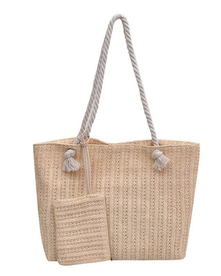 Women's Straw Bag with a Matching Rope-Handle Pouch