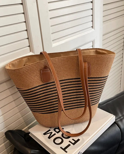 Women's Straw Tote Bag in a Two-Tone Weave