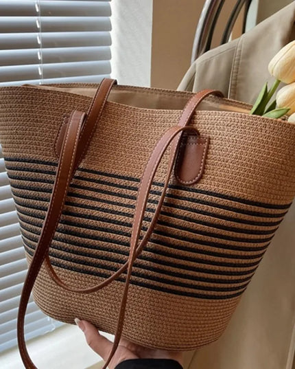 Women's Straw Tote Bag in a Two-Tone Weave