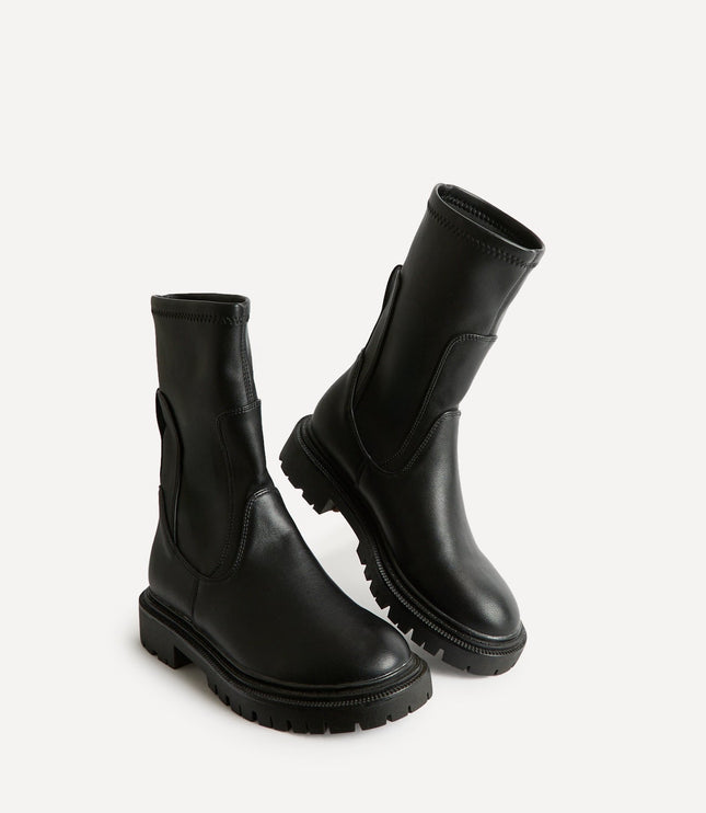 Women's Stretch Faux Leather Sock Boots