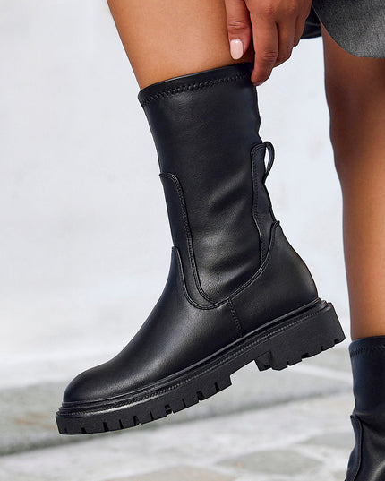 Women's Stretch Faux Leather Sock Boots