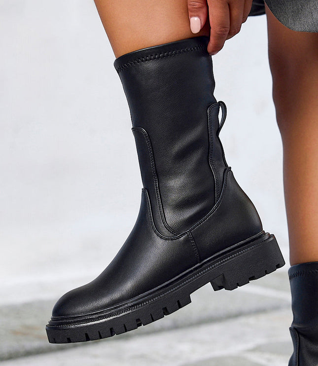 Women's Stretch Faux Leather Sock Boots