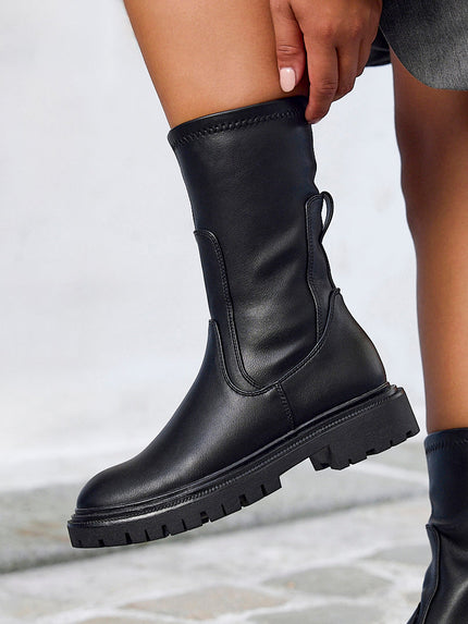 Women's Stretch Faux Leather Sock Boots