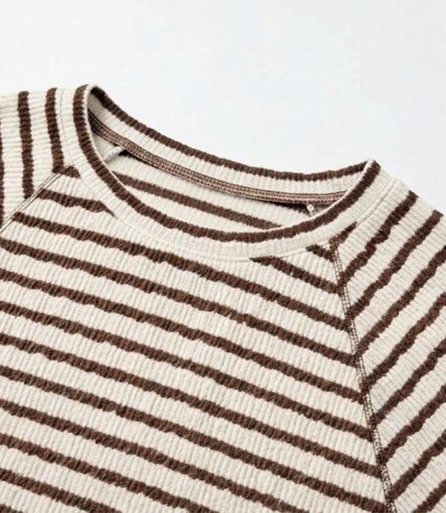 Women's Striped Relaxed Fit Short Sleeve Knit Top