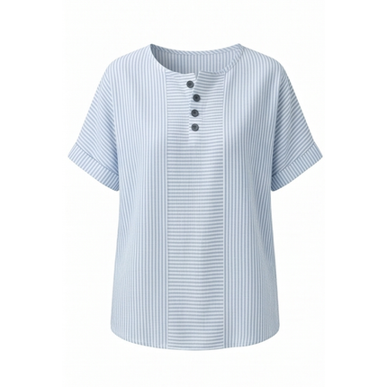 Women's Striped Short Sleeve Henley Button Top
