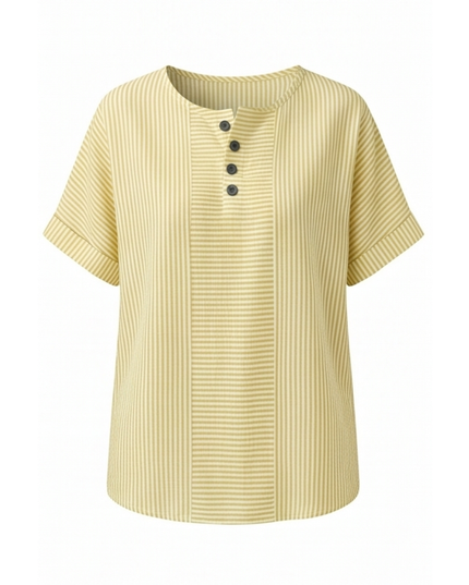 Women's Striped Short Sleeve Henley Button Top