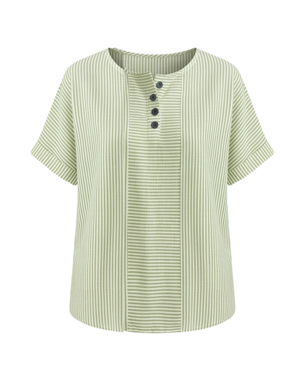 Women's Striped Short Sleeve Henley Button Top