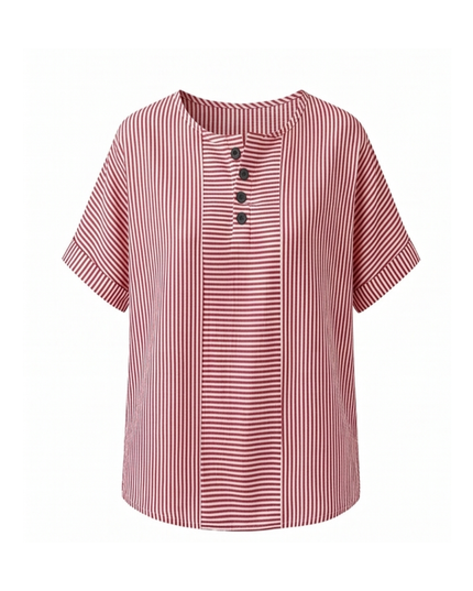 Women's Striped Short Sleeve Henley Button Top
