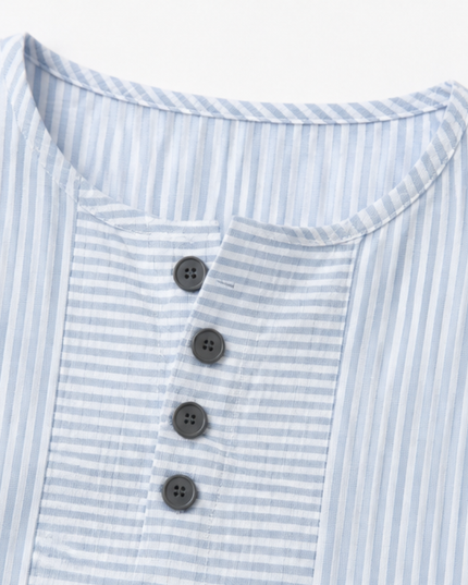 Women's Striped Short Sleeve Henley Button Top