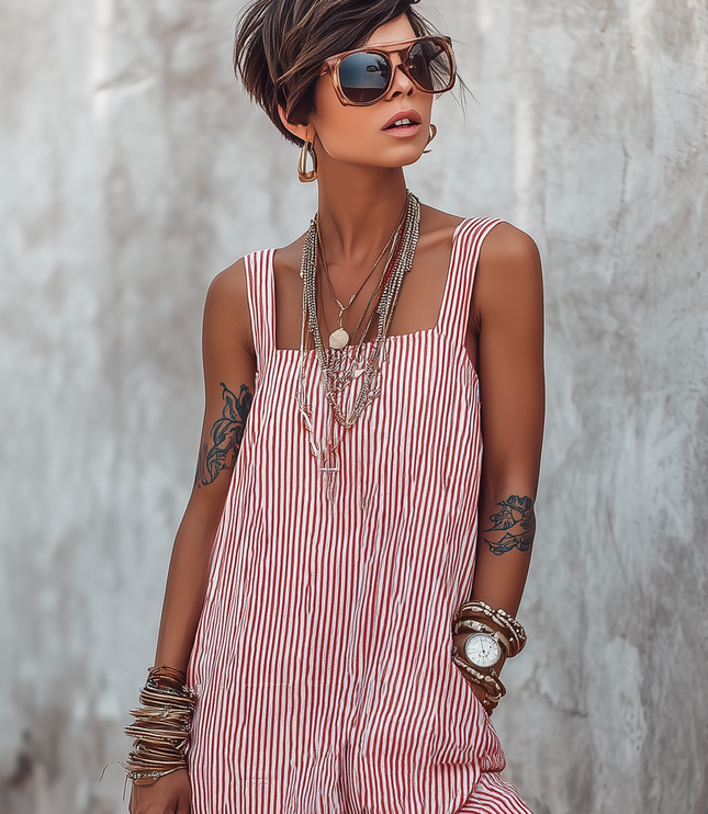 Women's Striped Square Neck Sleeveless Jumpsuit