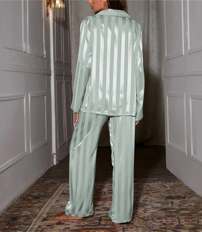 Women's Striped Two-Piece Pajamas in Satin