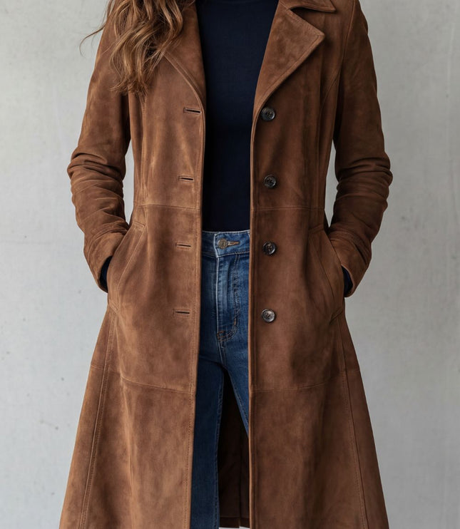 Women's Suede Longline Button Front Winter Coat