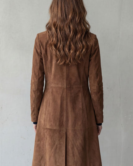 Women's Suede Longline Button Front Winter Coat