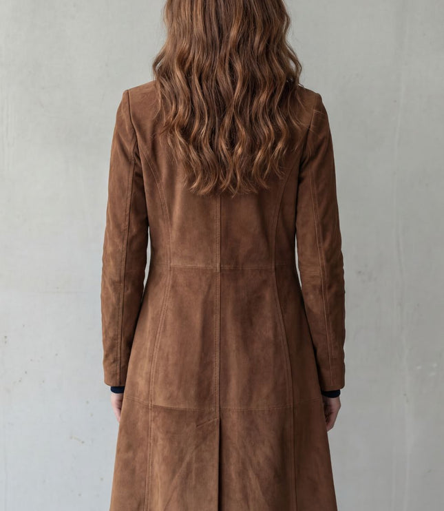 Women's Suede Longline Button Front Winter Coat