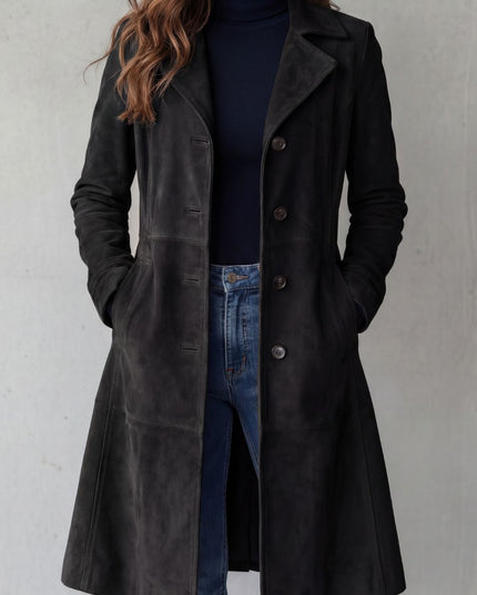 Women's Suede Longline Button Front Winter Coat