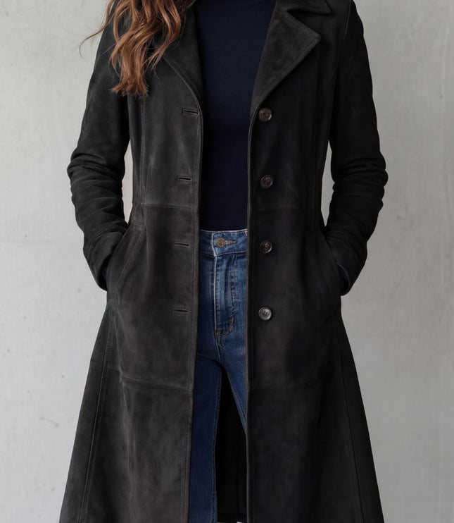 Women's Suede Longline Button Front Winter Coat