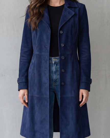 Women's Suede Longline Button Front Winter Coat