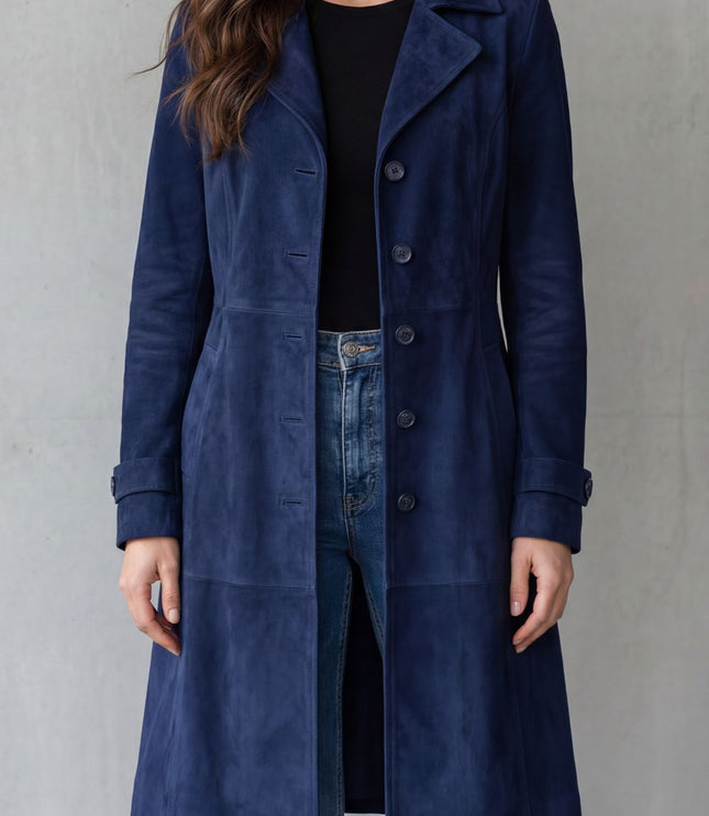 Women's Suede Longline Button Front Winter Coat