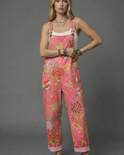 Yellow bee print wide leg romper with daisy pattern, rolled cuffs, and casual summer style
