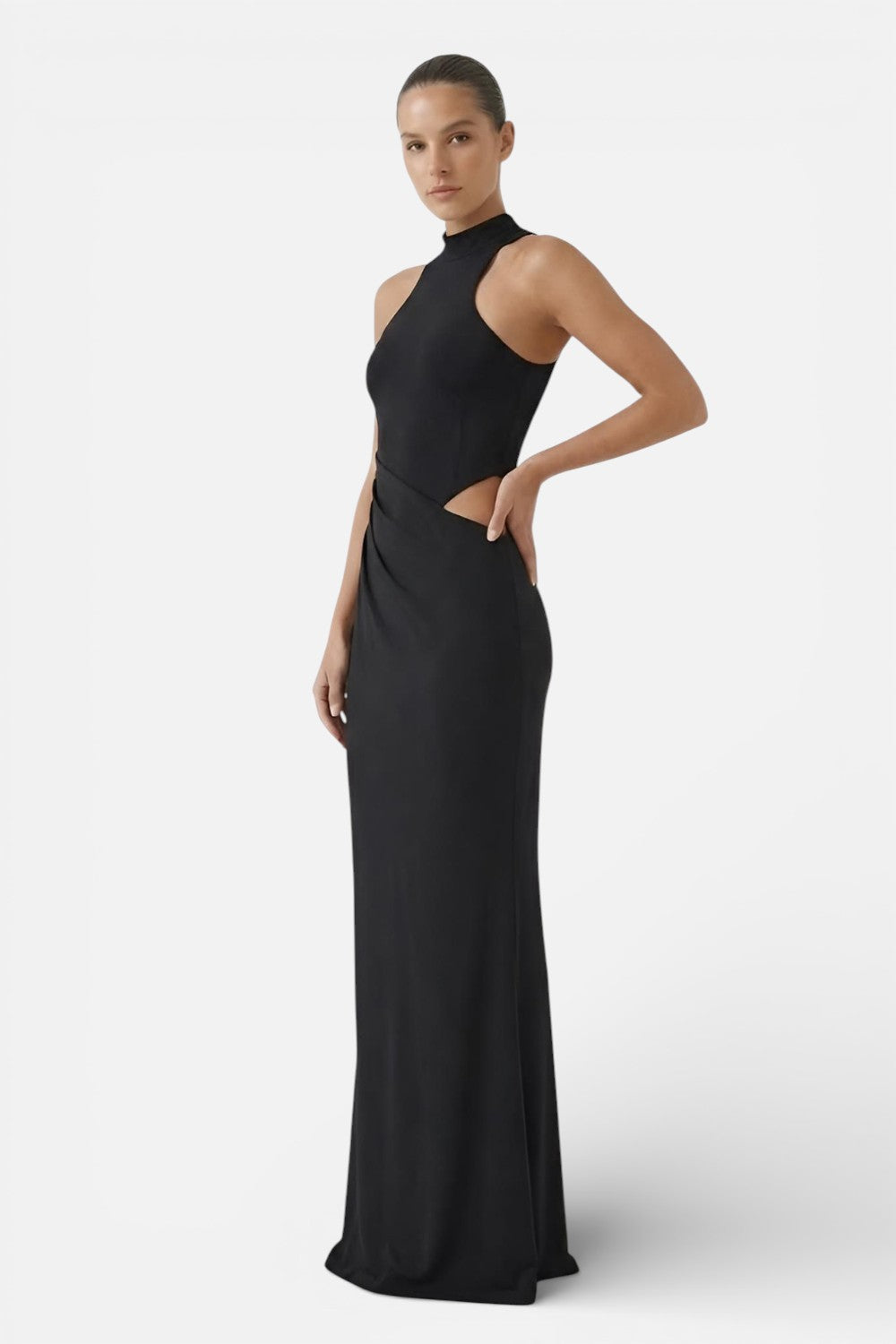 Women's Summer Side Cut Out Halter Maxi Dress - Black / S - Fashion