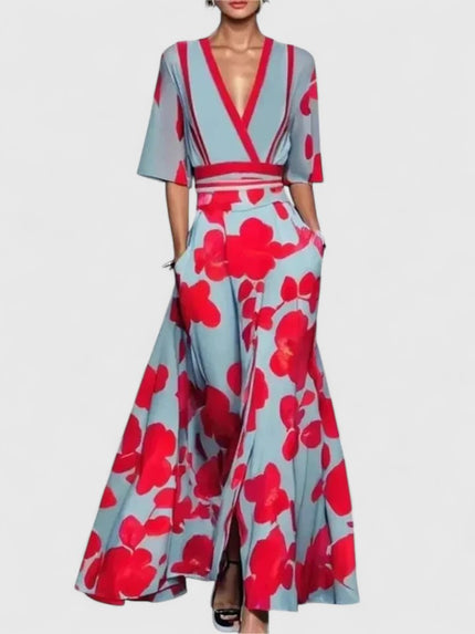 Women's Summer Wedding Guest Wrap Top and Wide Leg Pants